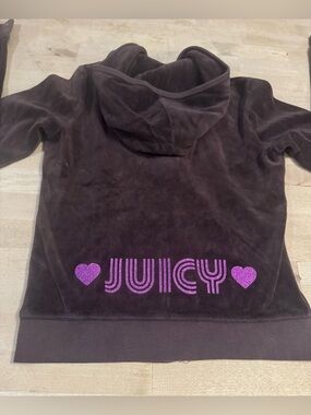 Juicy Couture women’s y2k brown Velour Hoodie with Purple Glitter Logo